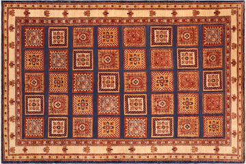 handmade Transitional Berjusta Blue Beige Hand Knotted RECTANGLE 100% WOOL area rug 8 x 10